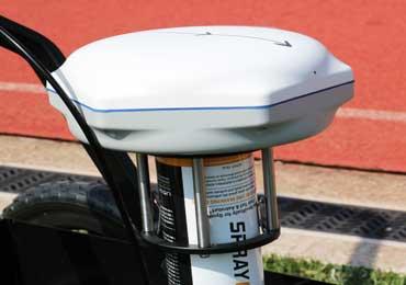 gps receiver mounted on aerosol can spray mark paint athletic fields