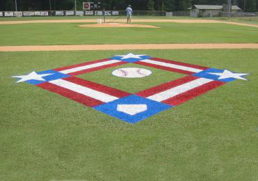 Baseball field foule line marking paint and logo marking paint.