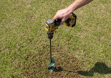 holes to install markers ground sockets in baseball fields.