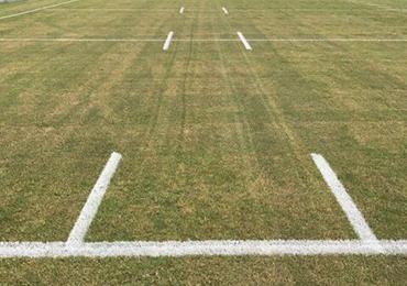 painting custom design white lines on natural grass with athletic field robot