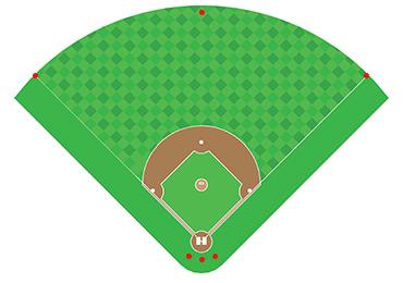 Position of permanent ground markers on baseball field.