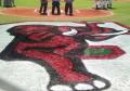 Behind baseball softball home plate custom team logo stencil and paint.