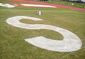Painted letter football end zone.