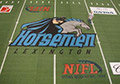Complex logos colors painted with permanent turf paints.