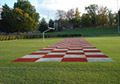 Red White paint high school football field end zone grass painting