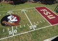 custom college stencil with aerosol paint painted on grass.