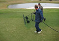 Golf course putting green grass dye paint application.