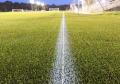 Permanent soccer field lines on synthetic turf fields.