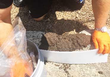 use plastic form liner to pack the damaged missing concrete curbs.