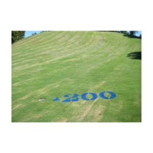 Blue golf course aerosol yardage marking paints.