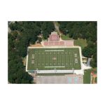 Bright athletic field paint high school football field line striping logo painting.