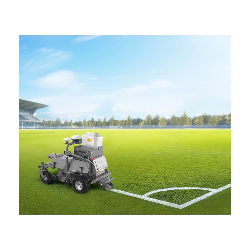 FJD RM 21 can cut grass mow grass and stripe line mark paint lines logos on football soccer lacrosse baseball rugby hockey grass fields.