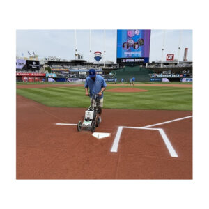 spray baseball softball batters box infield dirt clay with water spray to paint lines over compact dirt