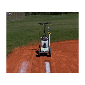 bright white durable white lines on baseball softball infield dirt clay after compacting with water spray machine.