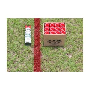 Red Aerosol Paint Line Marked On Grass With Paint Can And Box