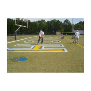 Football field line stripe paint end zone painting graco air less spray machine.