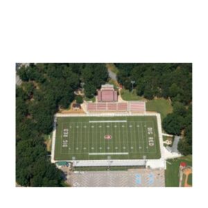 Bright athletic field paint high school football field line striping logo painting.
