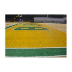 Football endzone bright yellow paint dark green colors grass painting.