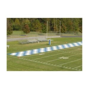 Bright football field end zone paint.