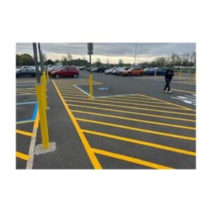 Striping Lines Painting Major Retail Store With Traffic Parking Lot Paint.