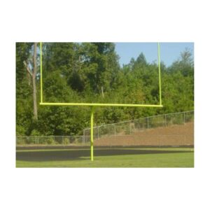 Yellow Metal Goal Post And Crossbar Freshly Painted On Green Field