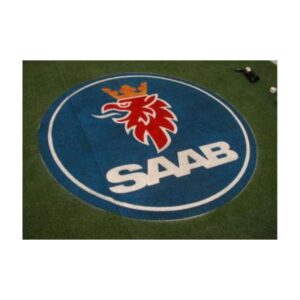 Logo stencil permanent paint synthetic field turf grass.