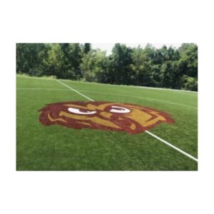 Painting Of Custom Logo Mascot On Synthetic Turf Using Plastic Stencil.