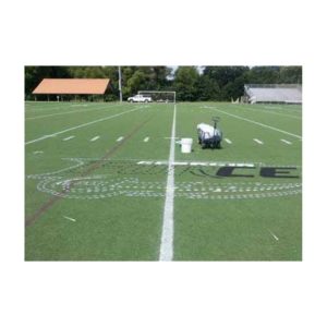Custom Team Stencil Logo Stencil Outline Painting In Progress On Synthetic Field Turf.