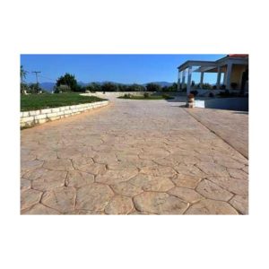 Paved Stamped Concrete Driveway Floor Stained With Lithium Based Permanent Stain.