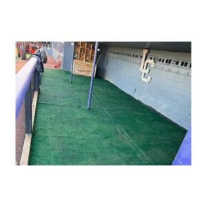 Painting Used Damaged Faded Synthetic Turf In Baseball Field Dugout To Give Fresh Green Look With Permanent Paint.