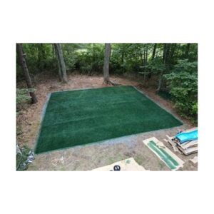 On Used Re Installed Synthetic Turf Grass Home Back Yards Old Line Logo Covered Up Using Paint Color.