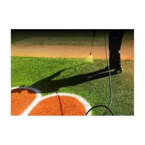 One coat spray application green synthetic turf paint.