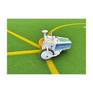 Manufacturer temporary removable lines on synthetic turf using field marking robot.
