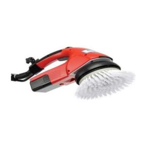 Compact Red Handheld Power Scrubber With White Bristles