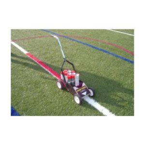 Removable temporary aerosol red spray chalk lacrosse lines synthetic field turf.