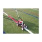 Removable temporary aerosol red spray chalk lacrosse lines synthetic field turf.