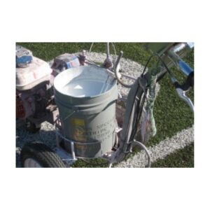 Spray apply removable striping line marking paint turf football field.