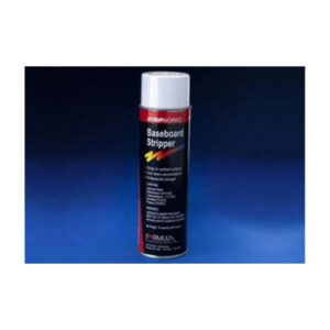 Aerosol baseboard stripper strips removes years of accumulated floor polishes waxes finishes.