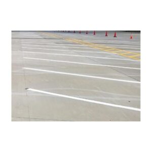 Concrete Lot With Multiple Crisp White And Yellow Striping Lines