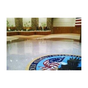 Polished burnished Floor with high solids clear floor wax.