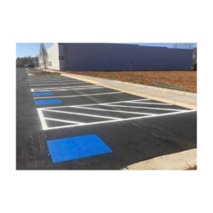 Painting Of Brand New Parking Lot Line Marking Paint In Progress.