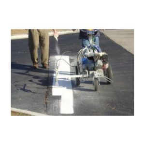 Road Striping Machine In Use Applying White Line On Pavement